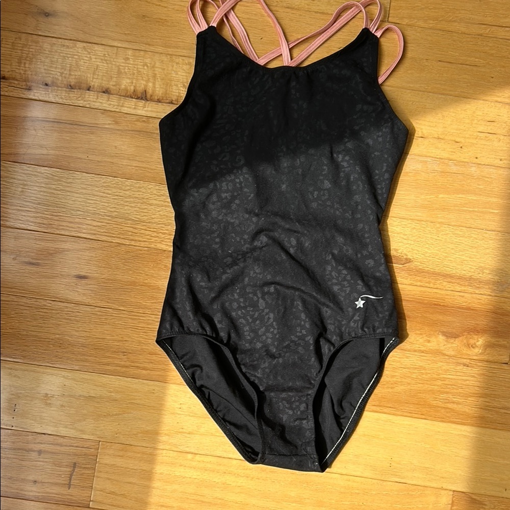 Destira Black Women's Gymnastics Leotard with Pink Straps